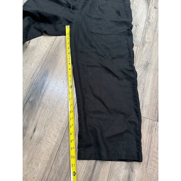 Eileen Fisher Black Linen Blend Cropped Pants Womens L with Drawstring Waist & F - Picture 2 of 7